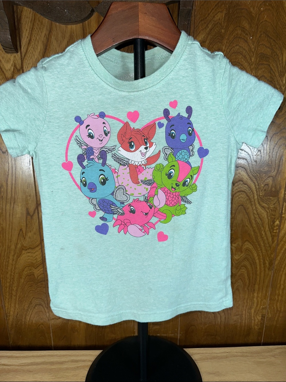 🎉Girls' Mint Short-Sleeve Tee with Colorful Animal Graphic. D215